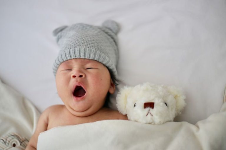 Baby Sleeping - baby's gray knit hat