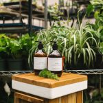 Green Products - two amber glass pump bottles on top of wooden table