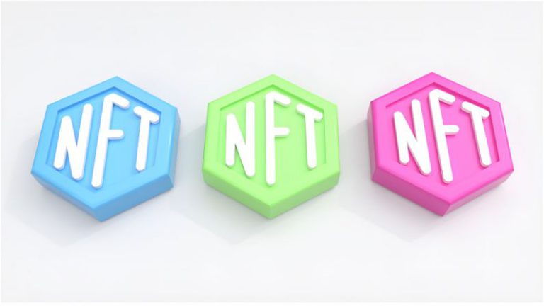 NFTs - three different colored blocks with the letters nft and nft on them