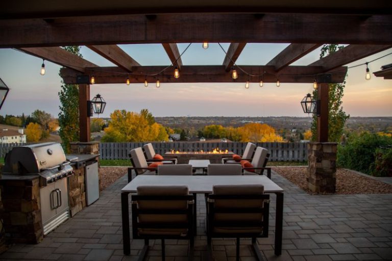 Backyard Patio - brown wooden table and chairs